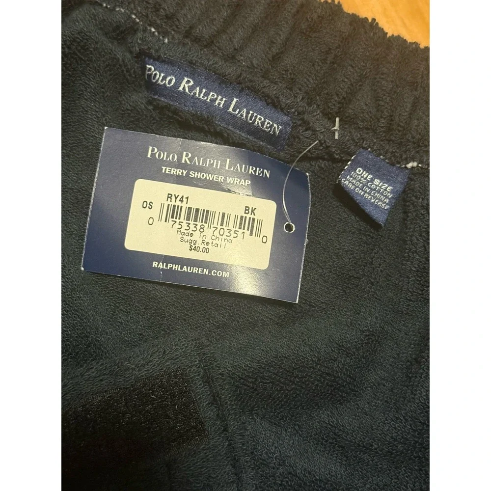 Polo Ralph Lauren Sauna Towel Bath Wrap Blue Hook & Loop Fastener Logo NWT